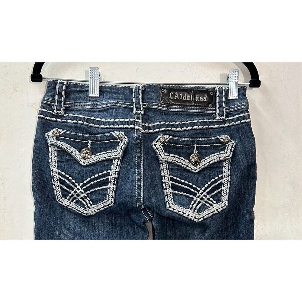 LA IDOL USA Jeans Womens‎ 9 (31X18) Blue Western Thick Stitch Capri